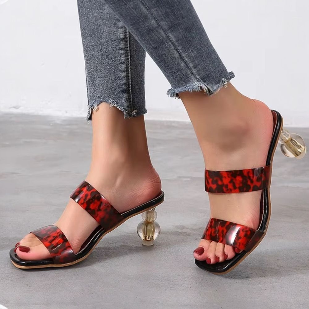Double Band Tortoiseshell Slide Heels in Red